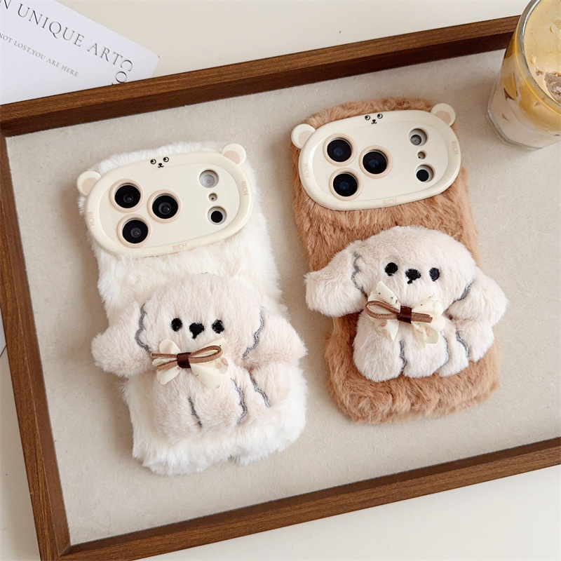 Phone Cases Amazon - เคสโทรศัพท์ลายการ์ตูน 3 มิติ รูปโบว์น้องหมาขนปุย อุ่นสบาย สำหรับ