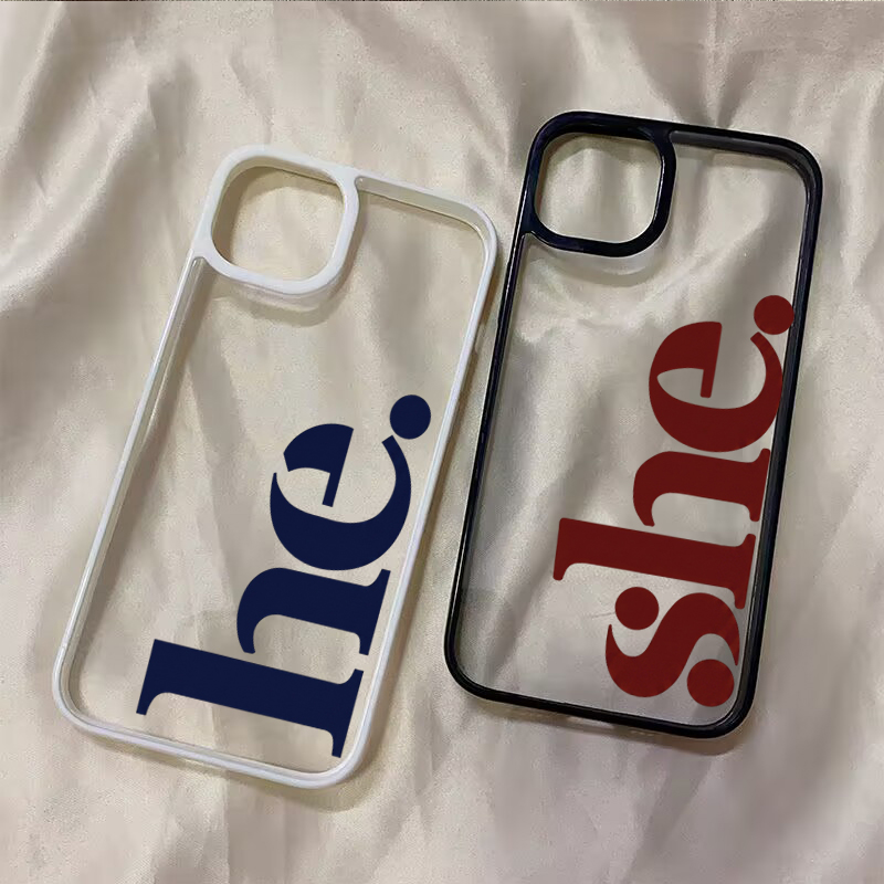 Phone Cases Shein - เคสโทรศัพท์คู่รัก He She Letter สำหรับ iPhone