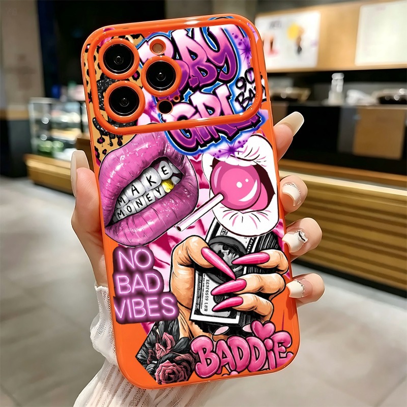 Phone Cases Amazon - เคสโทรศัพท์ลายกราฟฟิตี้รูปปากสีชมพูสไตล์ฮิปฮอปสำหรับเด็กผู้หญิง สำหรับ iPhone 17 16 15