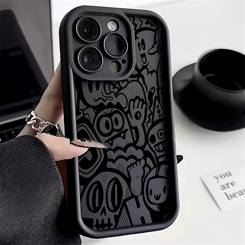 Phone Cases Xs Max - เคสโทรศัพท์ลายกราฟฟิตี้สีดำสำหรับ iPhone 17 16 Pro Max