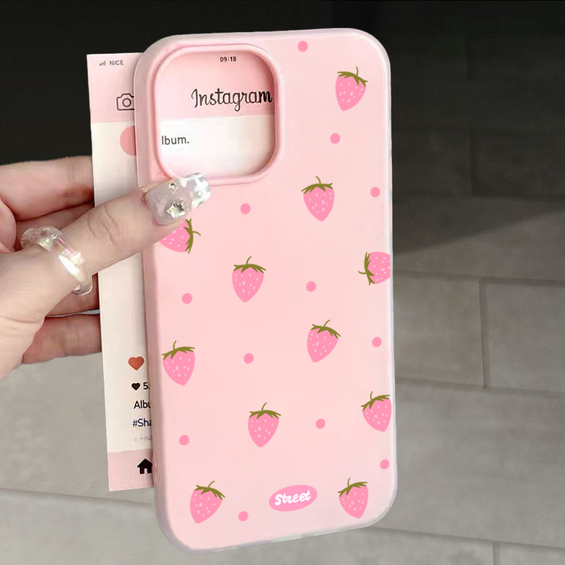 Phone Cases Xs Max - เคสโทรศัพท์ลายสตรอว์เบอร์รี่สีชมพูหวาน สำหรับ iPhone 17 11 12