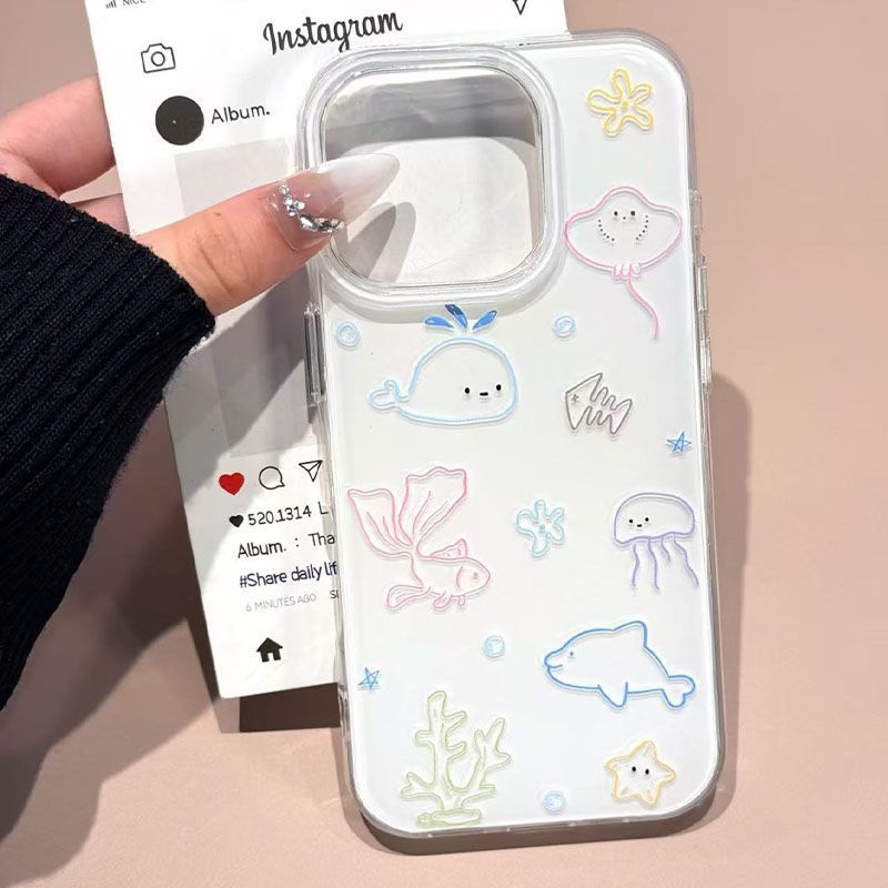Phone Cases Drawing - เคสโทรศัพท์ลายเส้นสัตว์ทะเลขนาดเล็ก สำหรับ iPhone 17 AIR 16