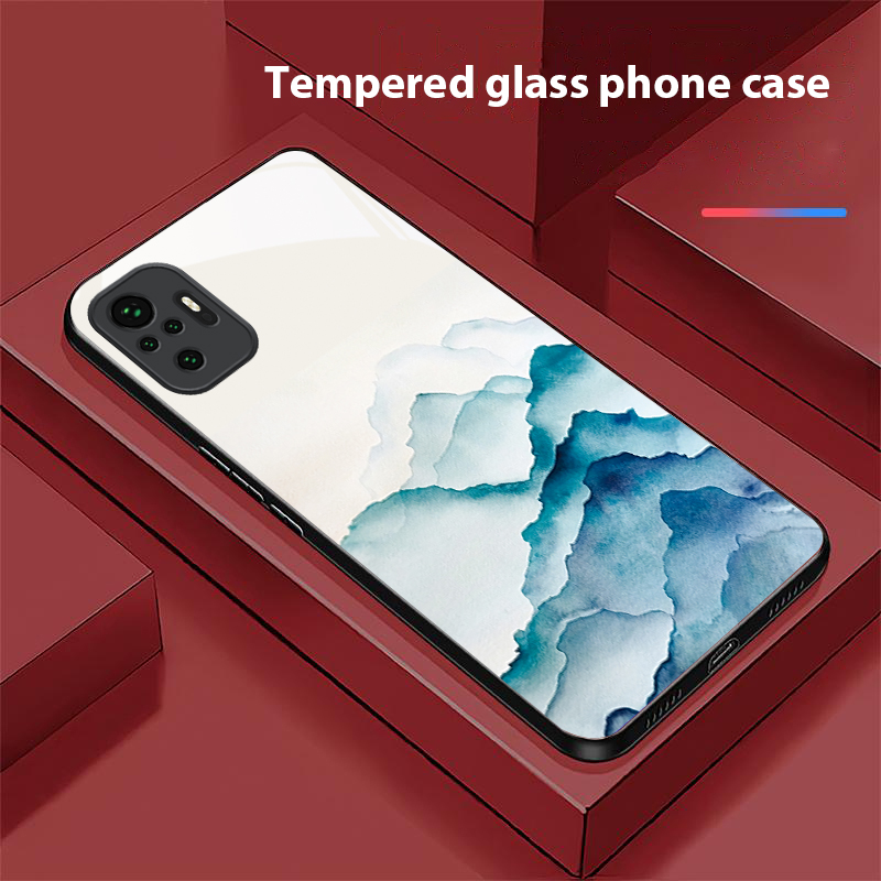 Phone Cases Drawing - เคสโทรศัพท์แก้วสีดำลายภาพวาดหมึกสำหรับ Redmi Note 13 Pro+ 14
