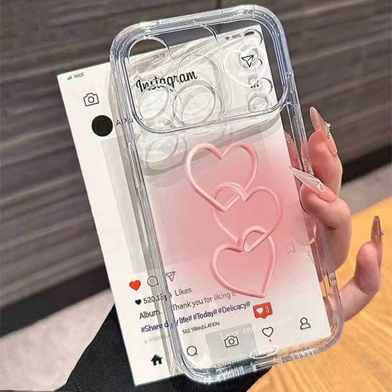 Phone Cases Xs Max - เคสโทรศัพท์ลายหัวใจสีชมพูวาดมือ สำหรับ iPhone 17 16 15