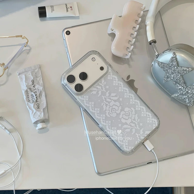 Phone Cases Drawing - เคสโทรศัพท์ลายลูกไม้กุหลาบสไตล์เกาหลีโบราณ สำหรับ iPhone 17 16 15
